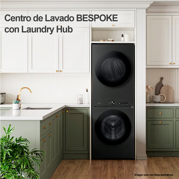 Centro de lavandería y diseño BESPOKE carga frontal 22Kg a Gas WH22DBH570PVAP tecnología Smart Samsung color negro cepillado