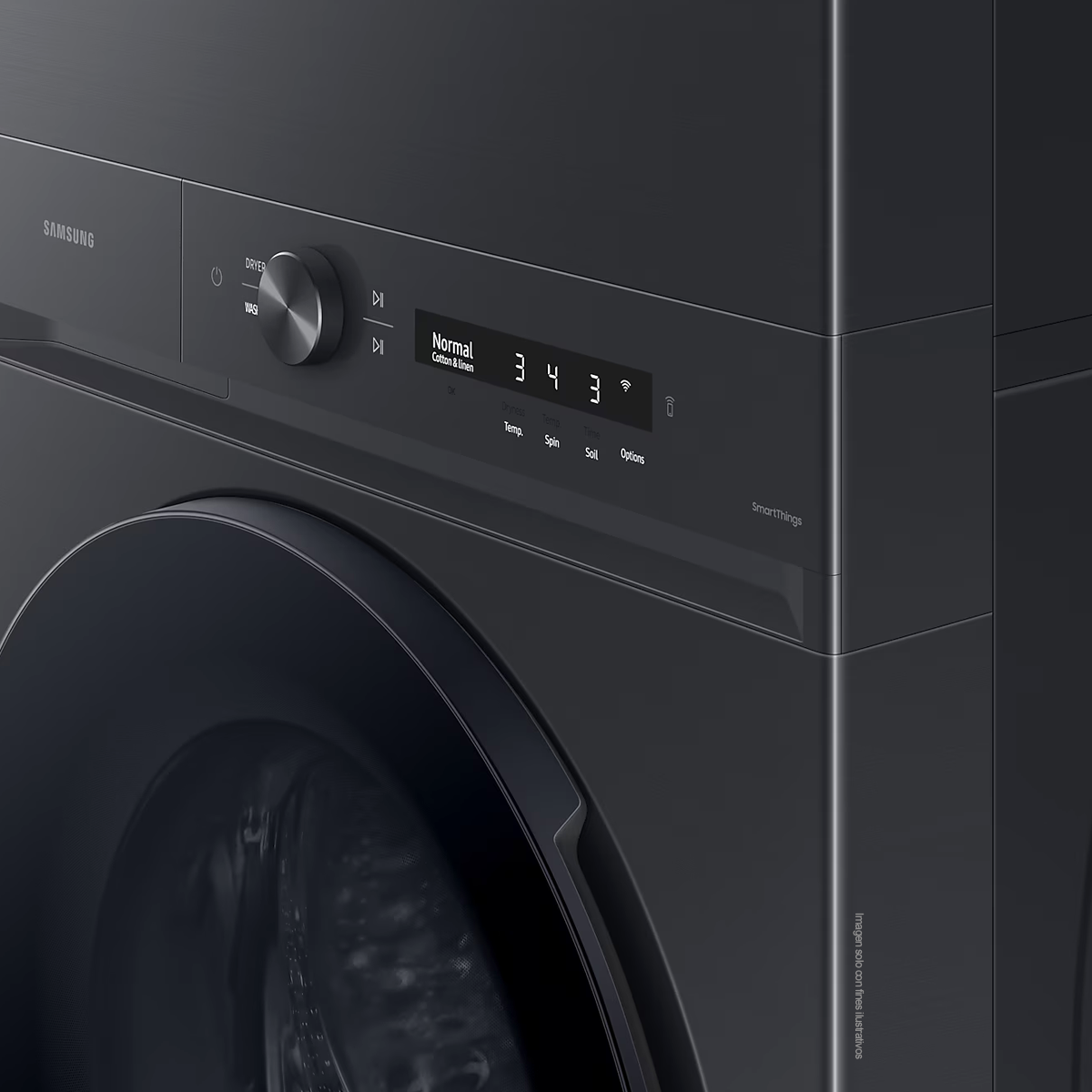 Centro de lavandería y diseño BESPOKE carga frontal 22Kg a Gas WH22DBH570PVAP tecnología Smart Samsung color negro cepillado