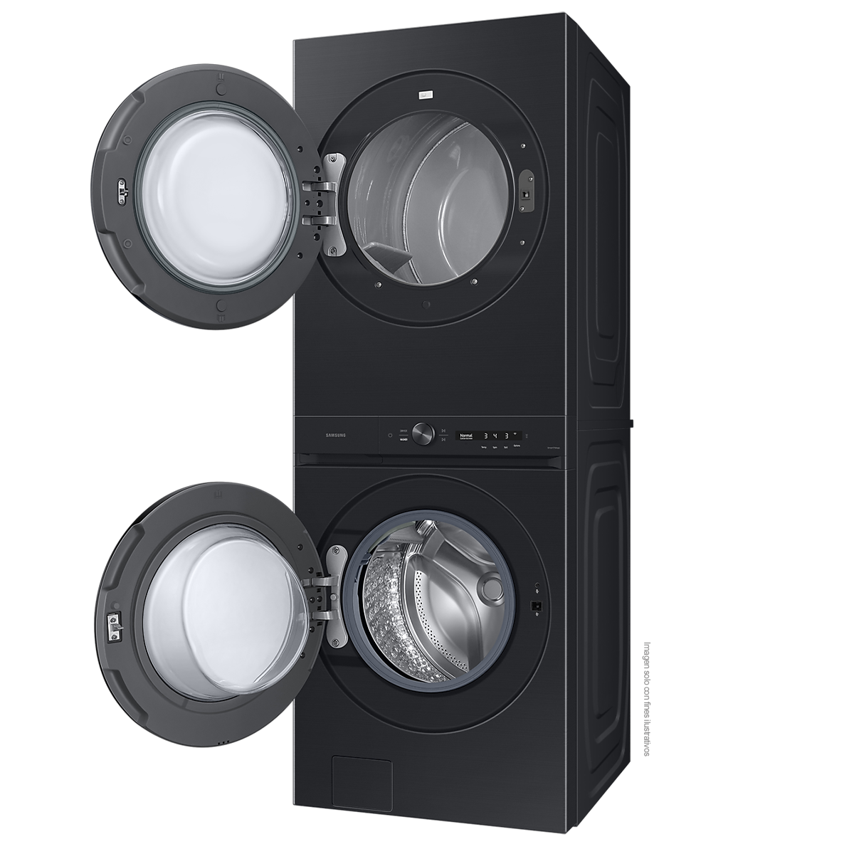 Centro de lavandería y diseño BESPOKE carga frontal 22Kg a Gas WH22DBH570PVAP tecnología Smart Samsung color negro cepillado
