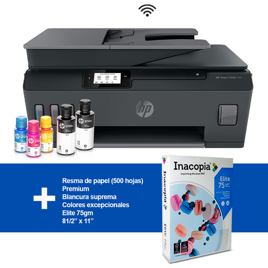 Combo impresora Smart Tank 530 HP multifuncional + Resma de papel Elite 75gm 81/2 x 11.