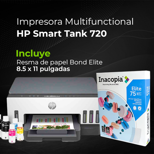 Combo de impresora multifuncional HP Smart Tank 720 + Resma de papel Elite Premium