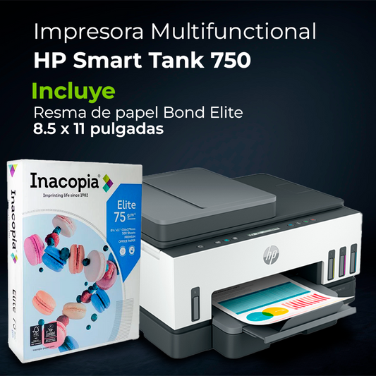 Combo de impresora multifuncional HP Smart TANK 750 + Resma de papel Elite Premium