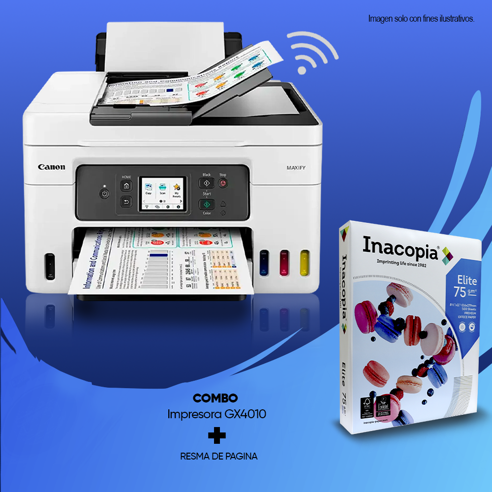Combo impresora multifuncional GX4010 Canon + resma de papel Elite 75gms