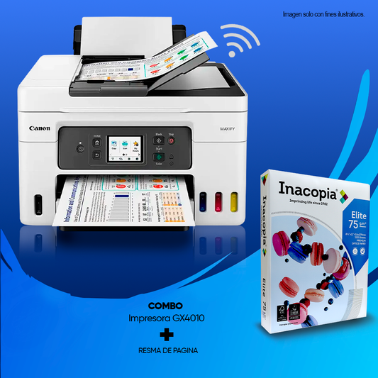 Combo impresora multifuncional GX4010 Canon + resma de papel Elite 75gms