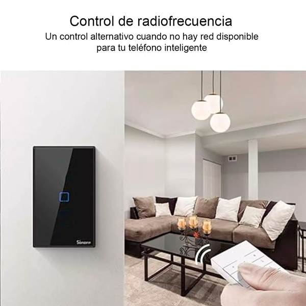 Interruptor sencillo táctil negro T3-1C Smart Wi-Fi SONOFF.