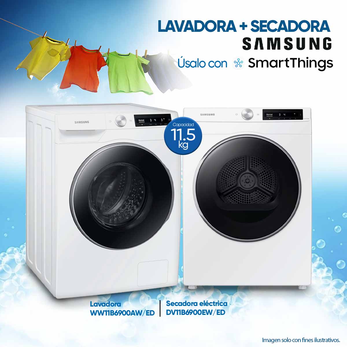 Combo de lavadora + secadora 11.5kg de carga frontal WW11B6900AW/ED + DV11B690 Samsung