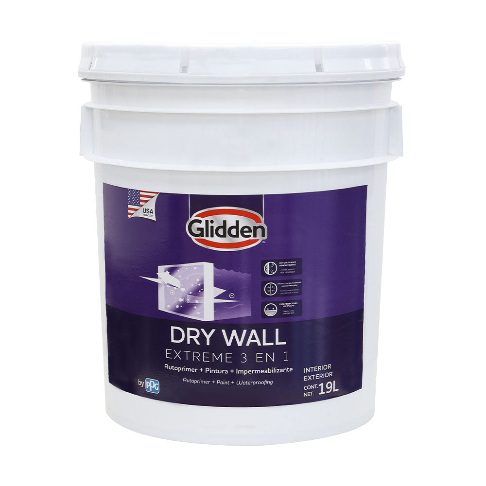 Pintura Dry Wall Extreme Glidden 3 en 1 blanco mate tanque de 5 galones
