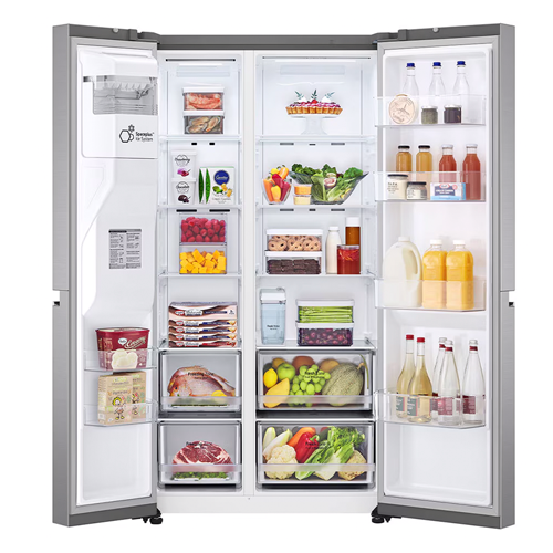 Refrigeradora 27.1pc LG modelo GS75SPP Side By Side Inverter  multiaire flow hygene fresh smart diagnosis acero inoxidable dispensador de agua ice maker luz led bandejas de vidrio templado.