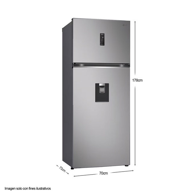 Refrigeradora 16pc VT48SPYC LG con dispensador de agua y panel de control en puerta.