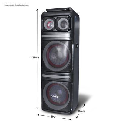 Party icon two ,MY-PS1245U Mystic, audio con Bluetooth, Micrófono inalámbrico UHF,Radio FM,Luz LED, 150W RMS