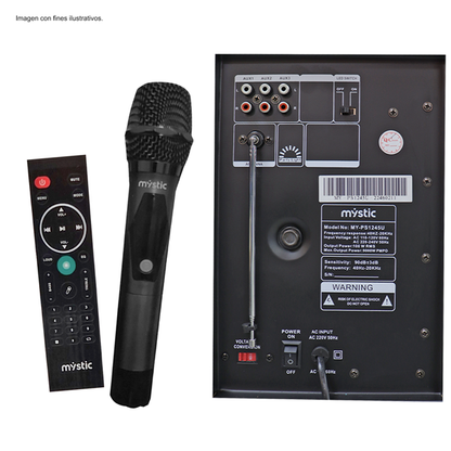 Party icon two ,MY-PS1245U Mystic, audio con Bluetooth, Micrófono inalámbrico UHF,Radio FM,Luz LED, 150W RMS
