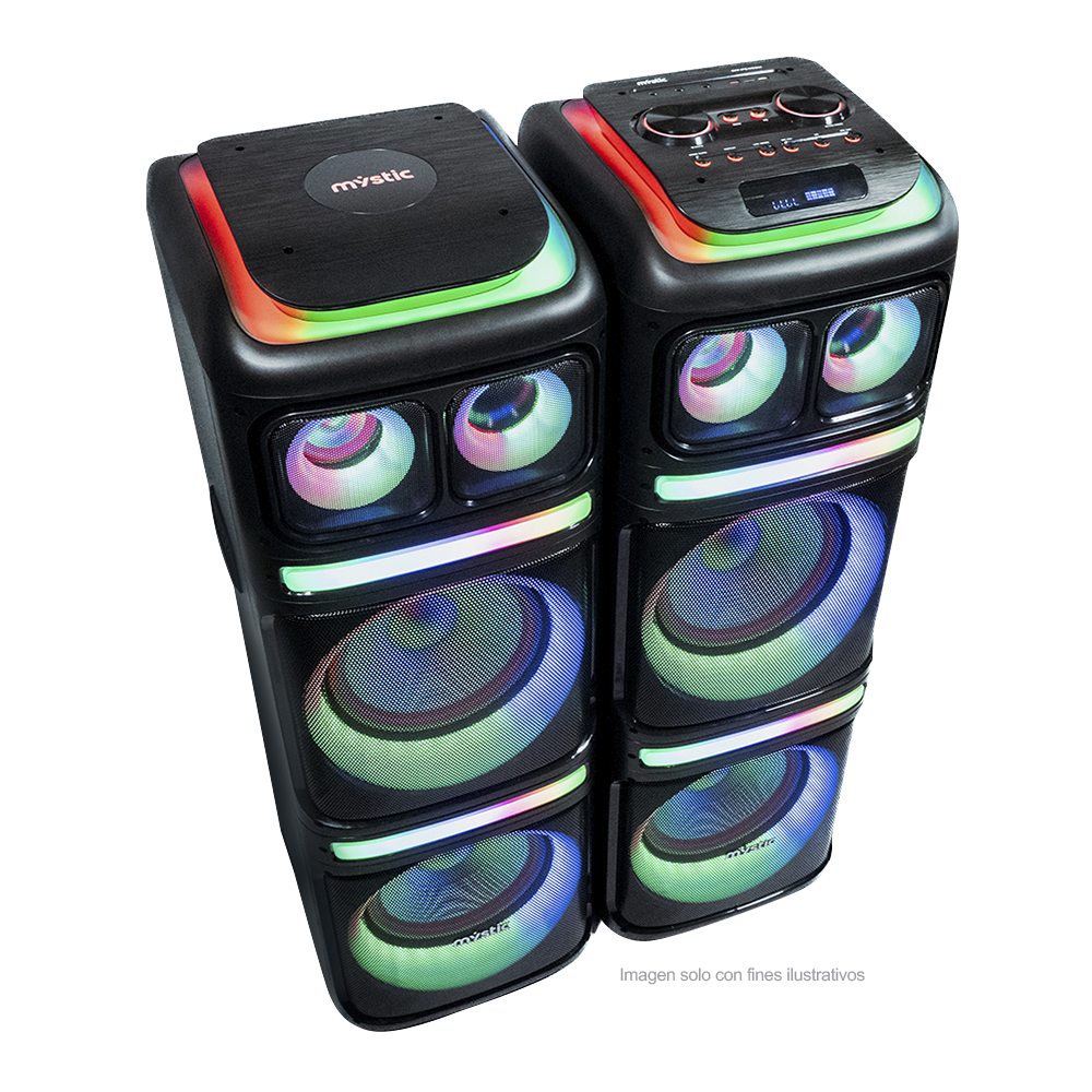 Sound max MY-PS492U Mystic, audio con Bluetooth, micrófono inalámbrico UHF, Radio FM, Luz LED. 120W RMS x 2