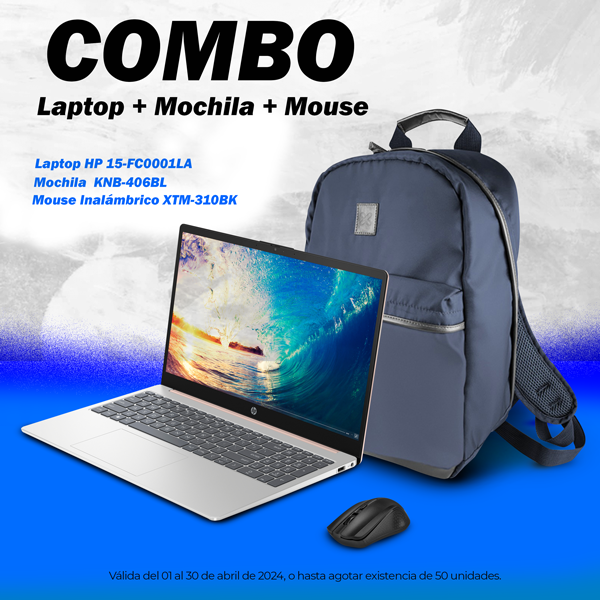 Combo Laptop HP 15-FC0001LA 15.6" RYZEN 3-7320U 8GB 512GB pale rose gold FHD WINDOW 11 + mochila azul + mouse.