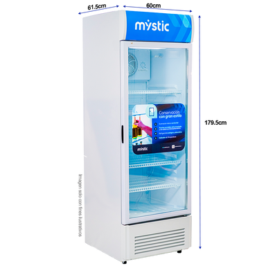 Enfriador Vitrina Vertical 300 litros MY-ENF300L Mystic, acabado en acero inoxidable blanco, enfriamiento rápido y cerradura con llave.