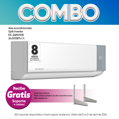 COMBO de Aire acondicionado Split inverter ES-24INVW8 de 24,000BTU/h + SOPORTE V-5000AC