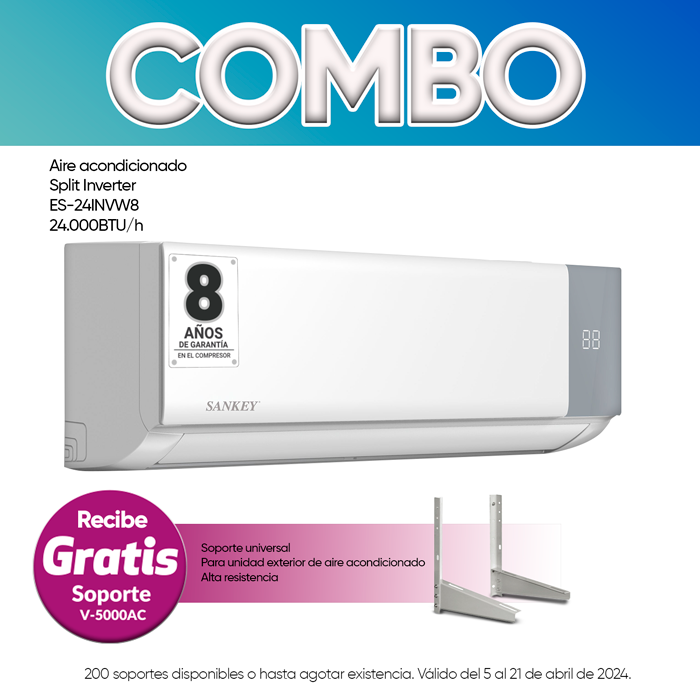 COMBO de Aire acondicionado Split inverter ES-24INVW8 de 24,000BTU/h + SOPORTE V-5000AC