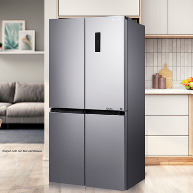 Refrigeradora 17.76pc RF-4DNV550L-SS Mystic Cross Door DUAL Inverter, No Frost, acabado acero inoxidable, 3 zonas de temperatura, metal cooling