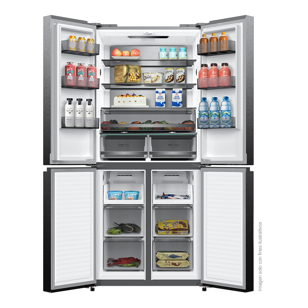 Refrigeradora 17.76pc RF-4DNV550L-SS Mystic Cross Door DUAL Inverter, No Frost, acabado acero inoxidable, 3 zonas de temperatura, metal cooling