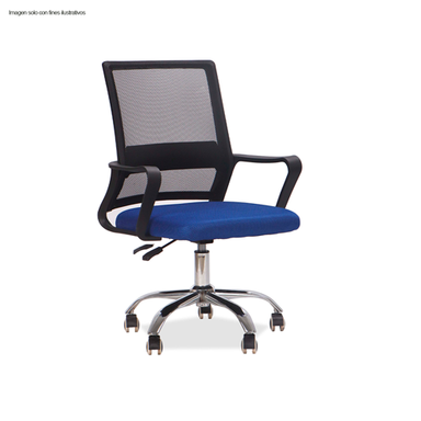 Silla de oficina FC-27 color negro asiento azul base cromada