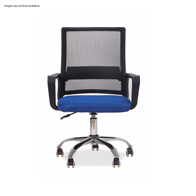 Silla de oficina FC-27 color negro asiento azul base cromada