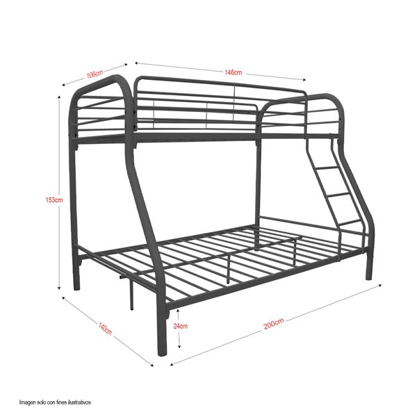 Cama camarote (litera) tubular twin/full negro P1985-0011