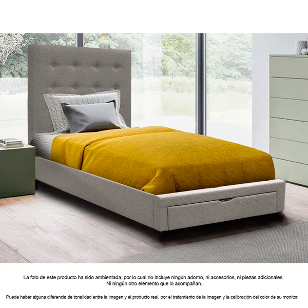 Cama Twin color beige P1779-0243 con cajón de almacenamiento.