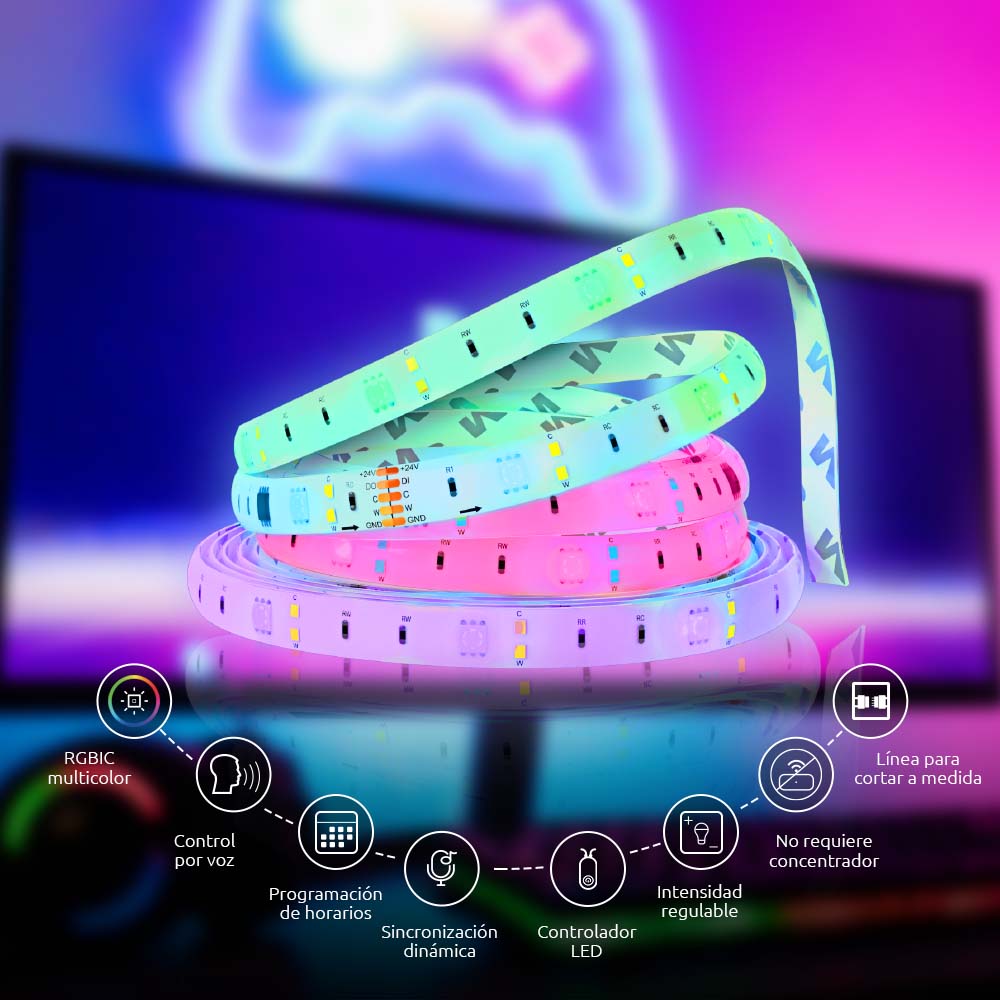 Cinta LED Smart RGBIC de 5m NHB-S613 110-220V Nexxt