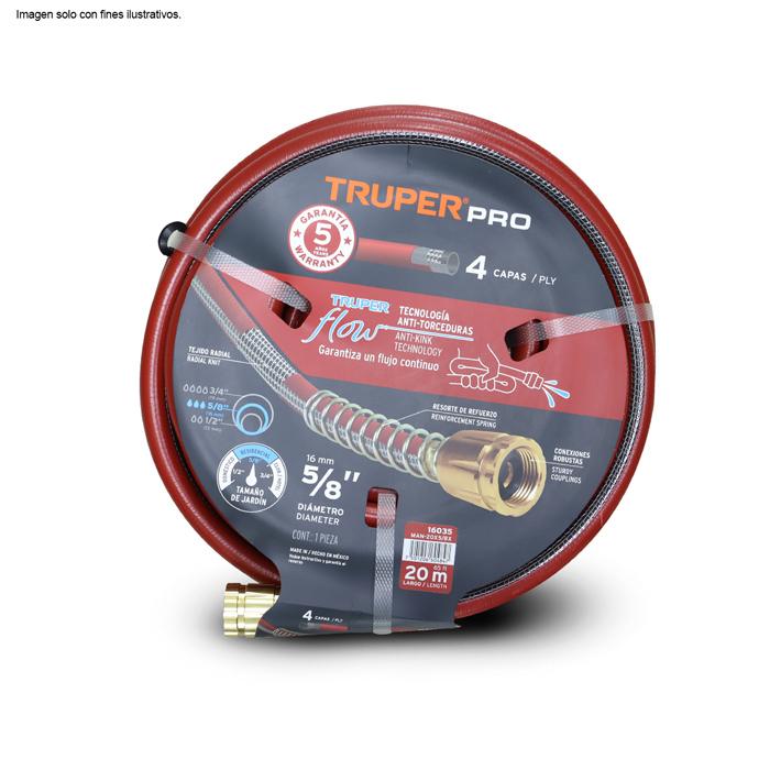 Manguera super reforzada 4 capas 5/8" x 65 pies Truper