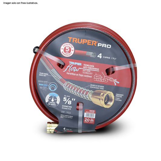 Manguera super reforzada 4 capas 5/8" x 65 pies Truper