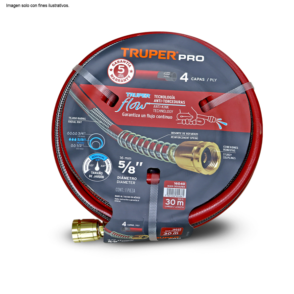 manguera super reforzada 4 capas 5/8" x 100 pies Truper