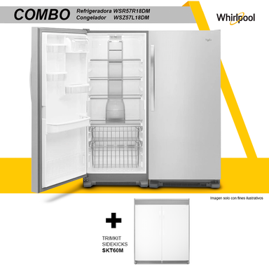 Combo Whirlpool Refrigeradora WSR57R18DM + Congelador WSZ57L18DM + SIDEKICK SKT60M