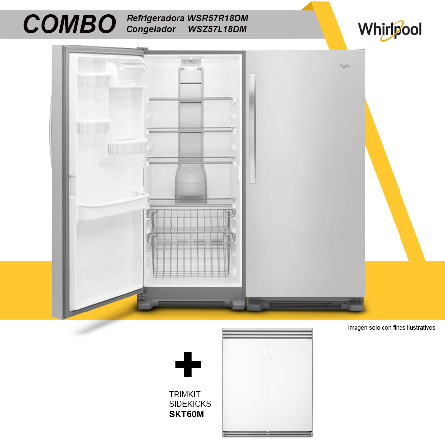 Combo Whirlpool Refrigeradora WSR57R18DM + Congelador WSZ57L18DM + SIDEKICK SKT60M