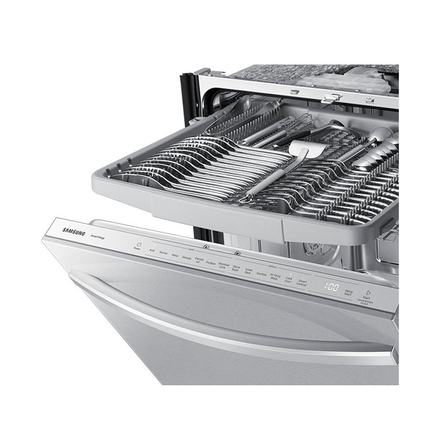 Lavaplatos 24" DW80CG5451SRAA Samsung con 3 estantes mandos ocultos Storm Wash