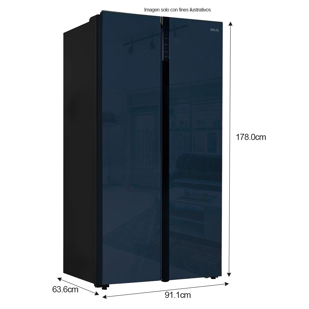 Refrigeradora 18 pc Side By Side MIRROR-18 Drija, tecnología inverter, acabado espejo azul.
