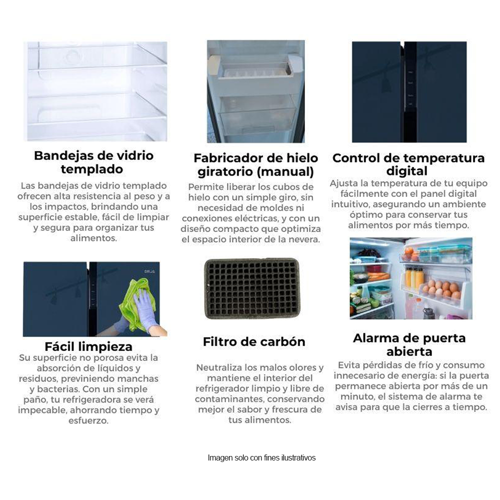Refrigeradora 18 pc Side By Side MIRROR-18 Drija, tecnología inverter, acabado espejo azul.