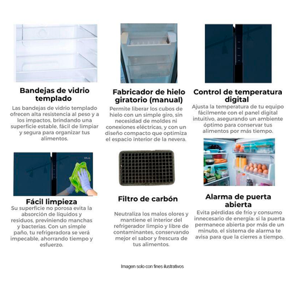 Refrigeradora 18 pc Side By Side MIRROR-18 Drija, tecnología inverter, acabado espejo azul.