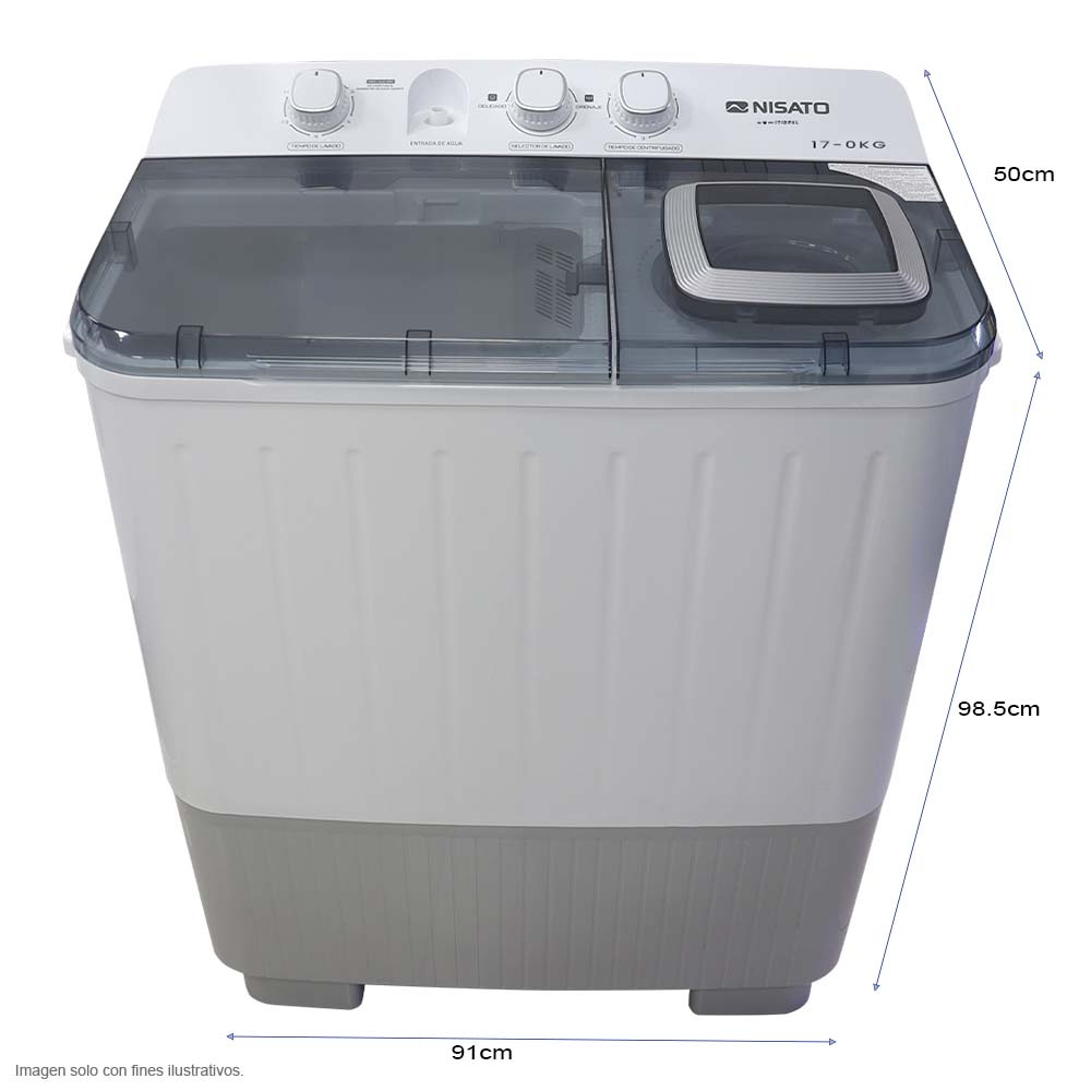 Lavadora semiautomática 17 kg NWM-1710PXL Nisato, tapa traslucida