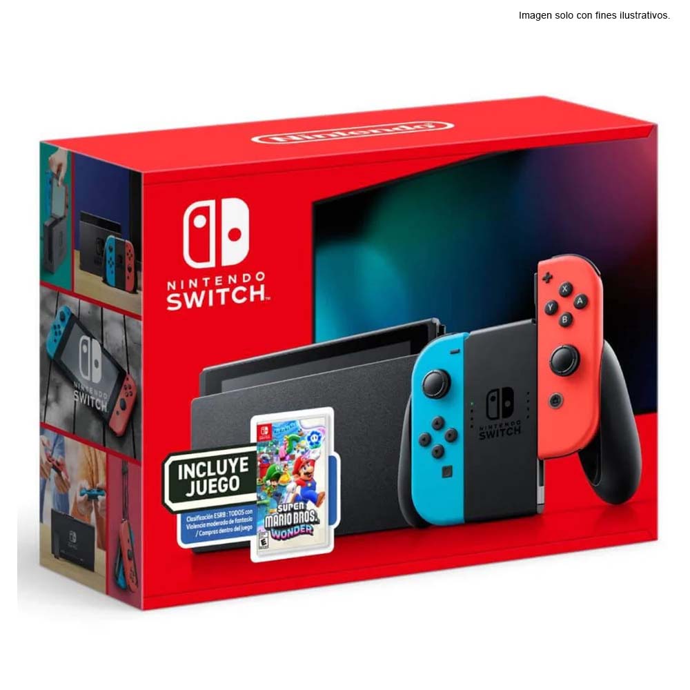 Nintendo HW SWITCH 1.1 neon  ENINHRD-S-KAB1C incluye juego Super Mario Wonder