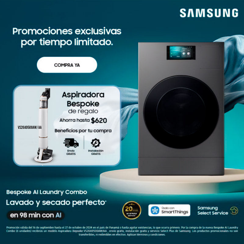 Combo lavado y secado WD26DB8995BZAP eléctrica 26kg de lavado y 15 kg de secado Samsung de carga frontal color gris