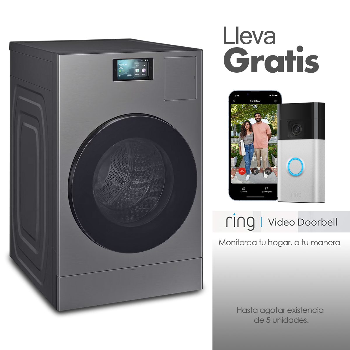 Lavadora y secadora WD26DB8995BZAP eléctrica 26kg de lavado y 15 kg de secado Samsung de carga frontal color gris