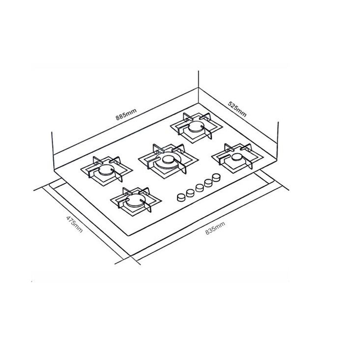 Estufa empotrable a gas de 36" GSH-905NGQ Sankey 5 quemadores sobre de vidrio negro