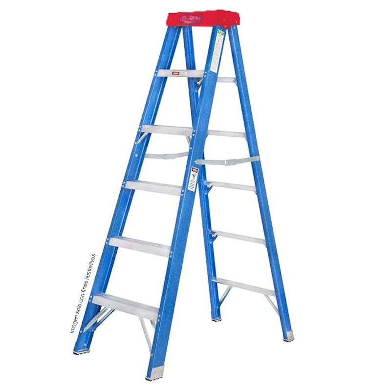 Escalera de 8 pies H52018, diseño tijera, cuerpo de fibra de vidrio y escalones de aluminio, Bestvalue