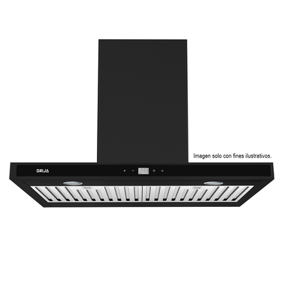 Extractor de grasa Campana Quadrato 76 Black, 2 chimeneas, panel digital, luz LED. Drija.