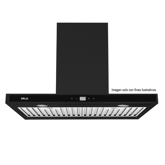 Extractor de grasa Campana Quadrato 76 Black, 2 chimeneas, panel digital, luz LED. Drija.