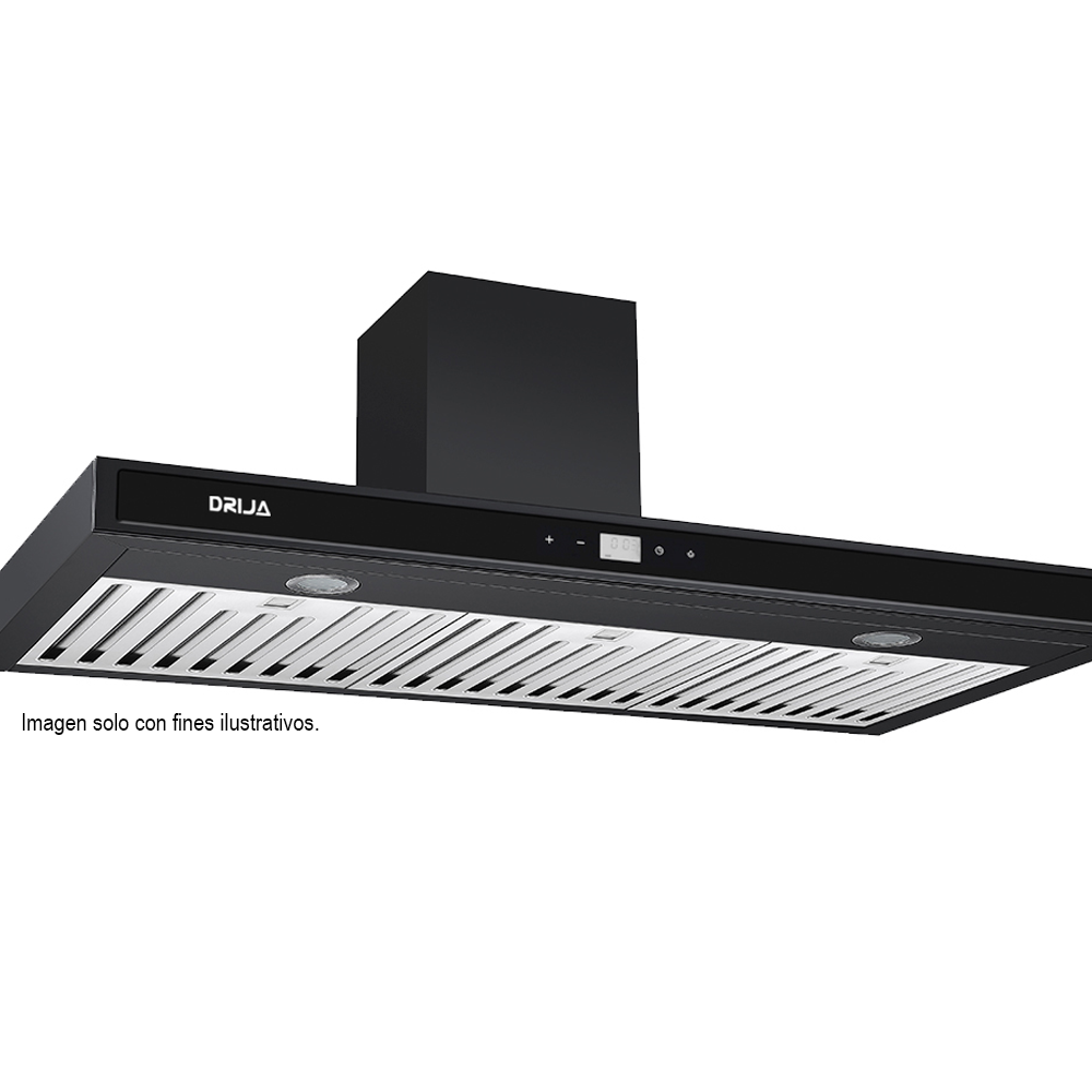 Extractor de grasa Campana Quadrato 76 Black, 2 chimeneas, panel digital, luz LED. Drija.