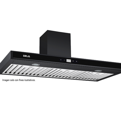 Extractor de grasa Campana Quadrato 76 Black, 2 chimeneas, panel digital, luz LED. Drija.