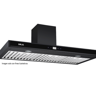 Extractor de grasa Campana Quadrato 76 Black, 2 chimeneas, panel digital, luz LED. Drija.