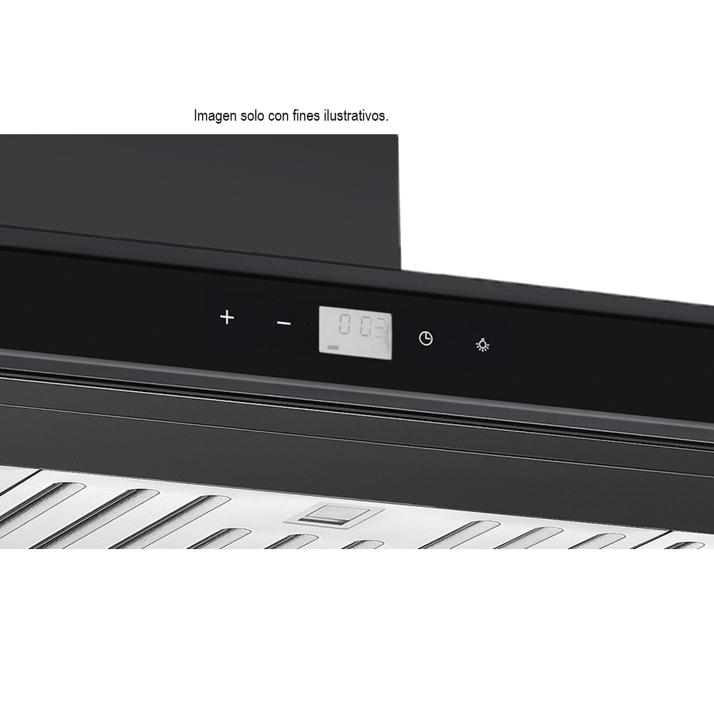 Extractor de grasa Campana Quadrato 76 Black, 2 chimeneas, panel digital, luz LED. Drija.
