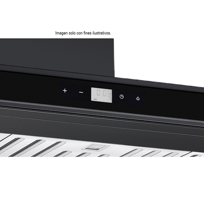 Extractor de grasa Campana Quadrato 76 Black, 2 chimeneas, panel digital, luz LED. Drija.