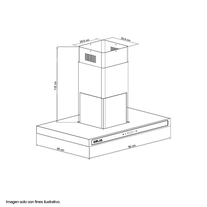 Extractor de grasa 90cm  QUADRATO ISLA 90  Drija